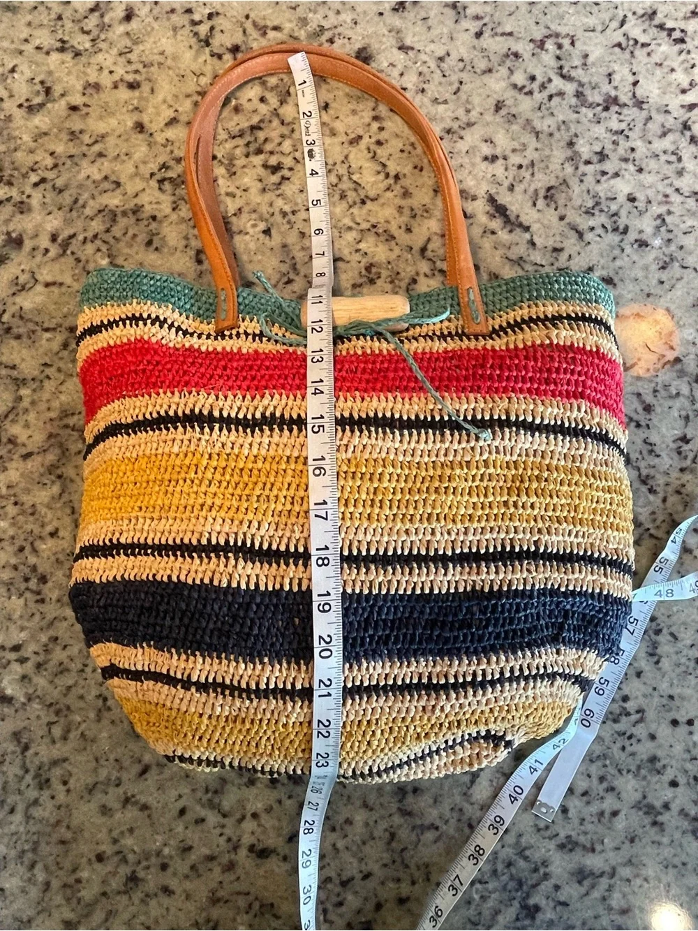Mar y sol Striped Straw Tote Bag with Leather Handles - Multicolor